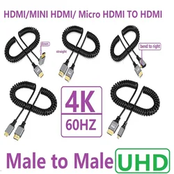 4K@60HZ 0.5-2.4M MINI/Micro HDMI-compatible TO HDMI-compatible Coiled Extension Flexible Spiral Cable Male to Male 4K Plug Cable