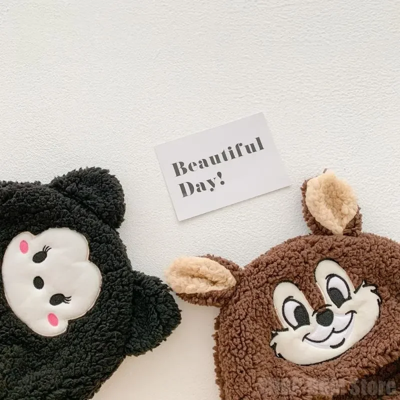 Disney Mickey Mouse Winter Baby Winter Cap Lining Cute Boy Girl Warm Bear Knitted Hat Kids Earflaps Knit Hats for Toddler Cap