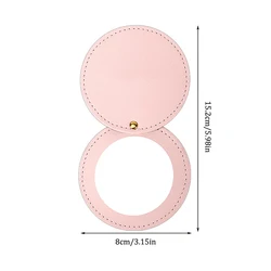 Compact Unbreakable Stainless Steel Mirror with PU Leather Sleeve (Light pink)