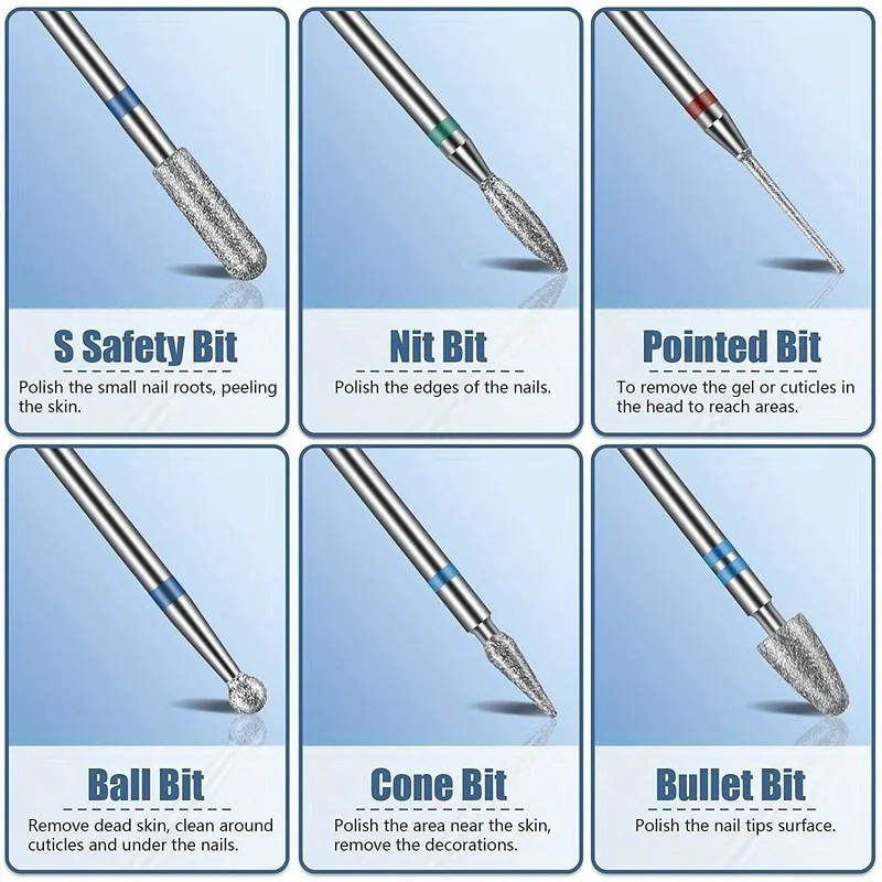 Diamond Carbide Nail Drill Bits Set 13PCS/SET 3/32" Hypoallergenic For Acrylic Nails Cuticle Nail Polish Remover