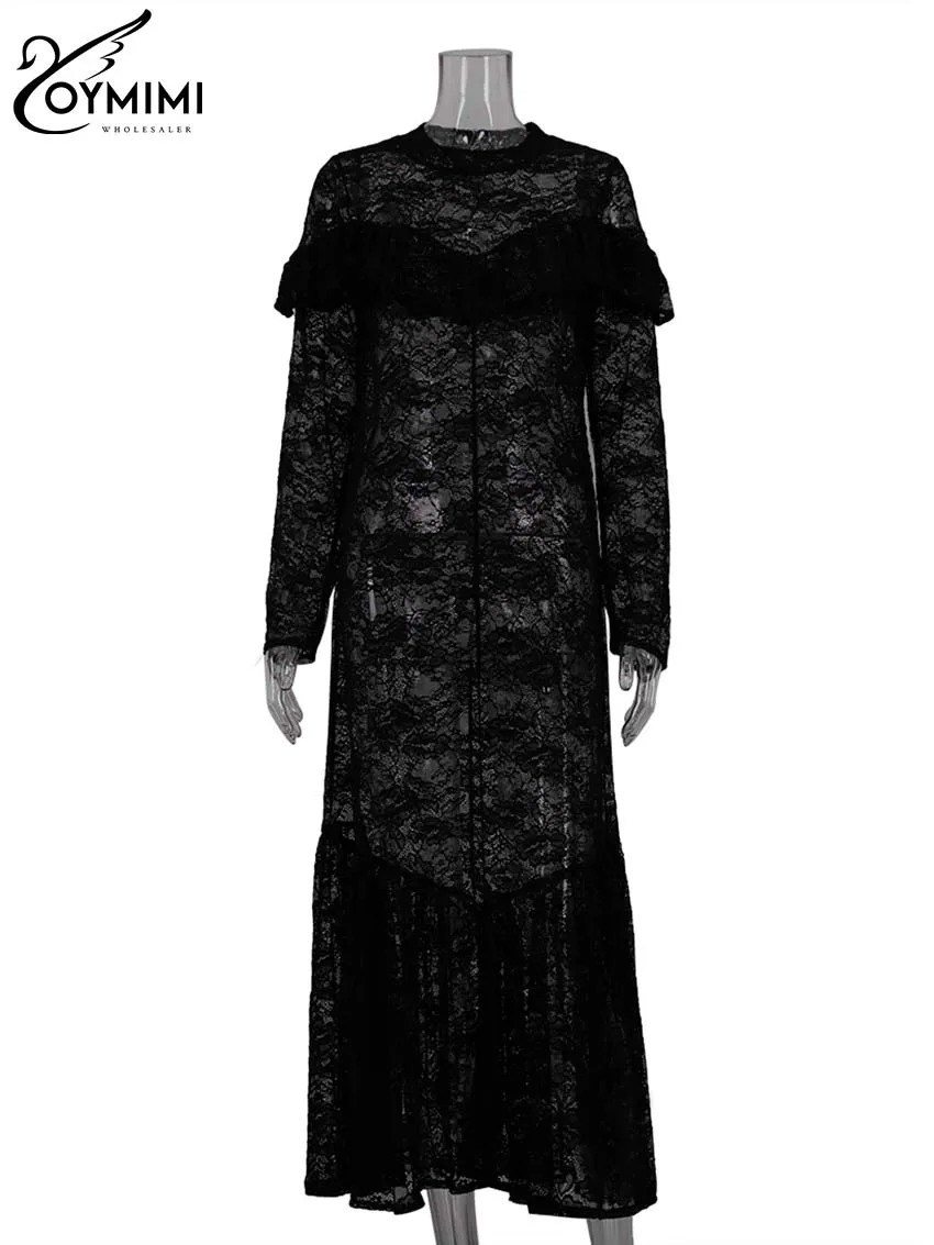 Oymimi Fashion Black Lace Womens Dresses Elegant O-Neck Long Sleeve Ruffled Dresses Casual Loose Ankle-Length Dress Streetwear - AliExpress 200000345 Oymimi Fashion Black Lace Womens Dresses Elegant O-Neck Long Sleeve Ruffled Dresses Casual Loose Ankle-Length Dress Streetwear - AliExpress 200000345