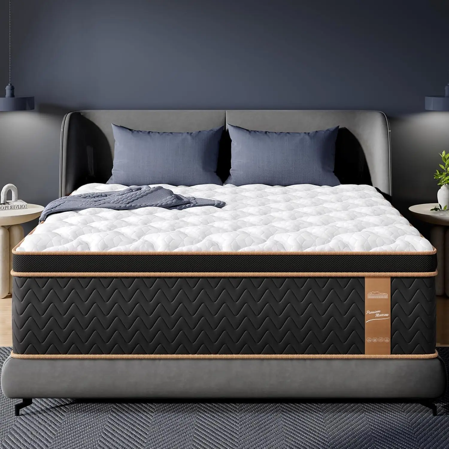 Queen Mattress 14 Inch Hybrid Innerspring Mattress with Gel Memory Foam Individual Pocket Spring Fiberglass-Free Luxury
