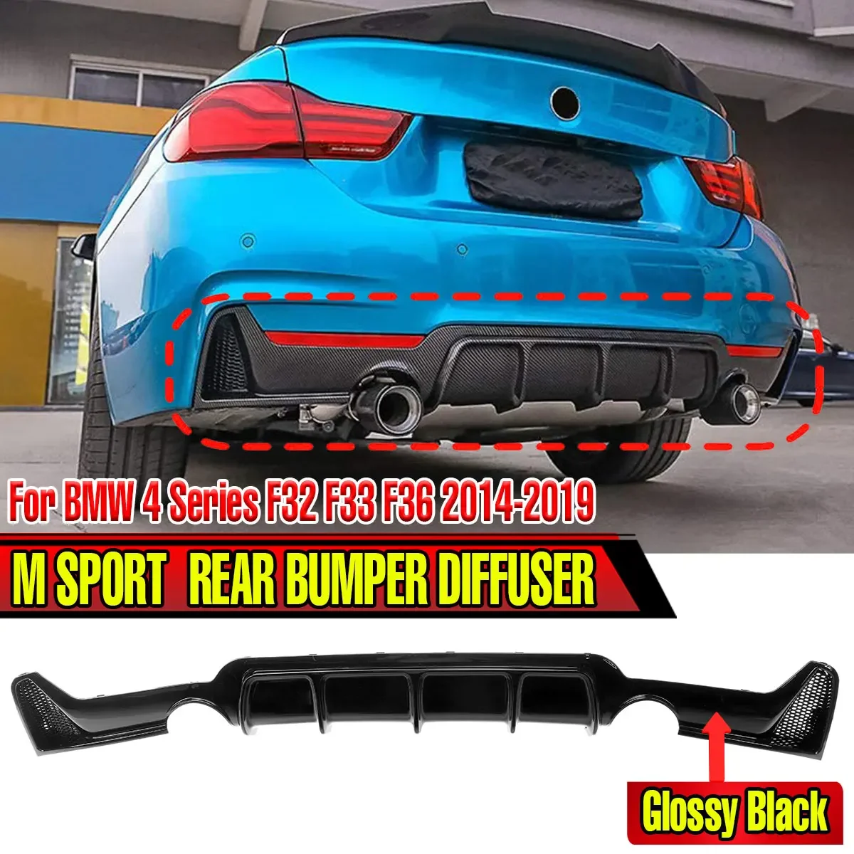 

Rear Bumper Diffuser Lip Gloss Black Car Boot Exhaust Splitter Spoiler Plate For BMW 4 Series F32 F33 F36 2014-2019 M Sport