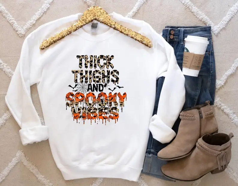 Leopard Halloween Sweatshirt Happy Funny Gifts Women Gift for Her Streetwear harajuku Fashion Korean style loose Drop Shipping