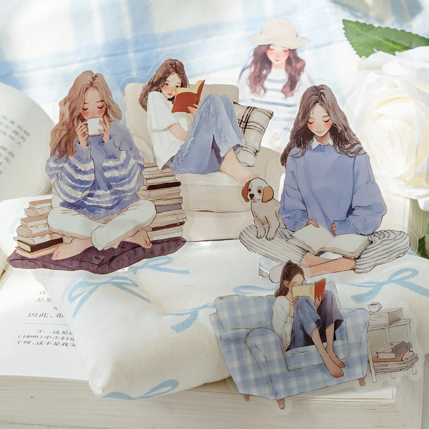 Decorative Stickers 30 pcs/pack Reading girl Stickers Aesthetic Stick Labels For Diary Album Scrapbooking