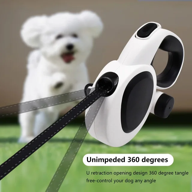 Automatic Retractable Pet Leash,5m Long Dog Walking Traction Lead With Waste Bag Dispenser Puppy Durable Led Light Rope Supplies 3