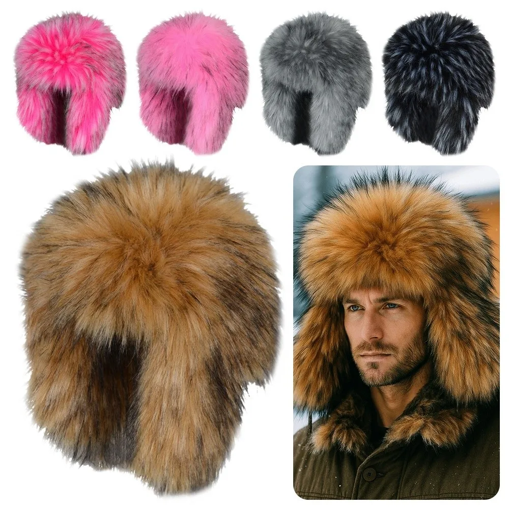 Faux Fur Winter Hats Russian Style Round Earflap Cap