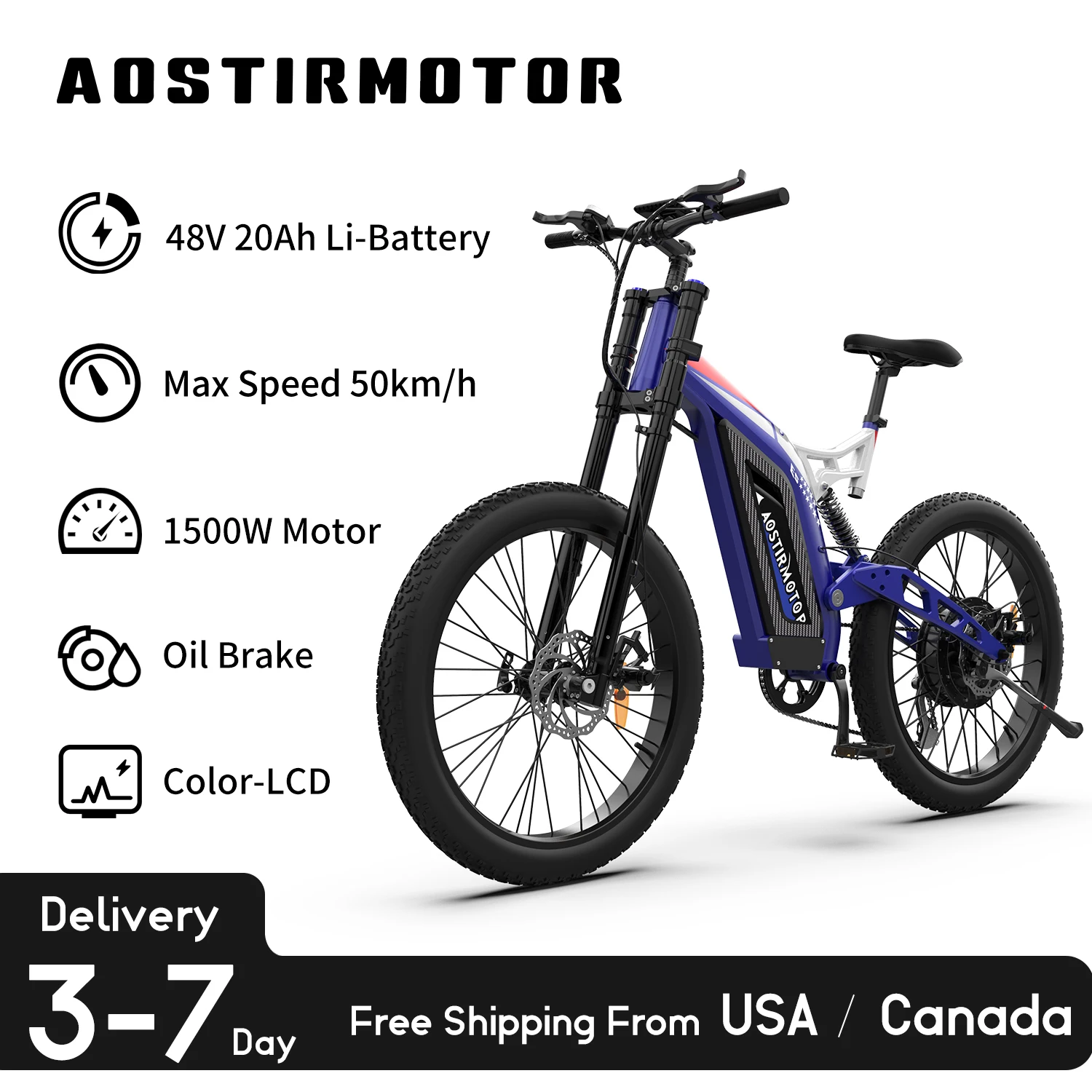 Aostirmotor S18 1500w Electric Aostirmotor Electric Mountain Bike - Main Image