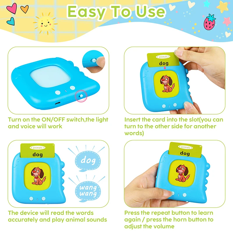 Cartes Flash Parlantes Jouets d'apprentissage, 224 Mots Jouets Éducatifs  Audibles, pour 3 4 5 Bleu 