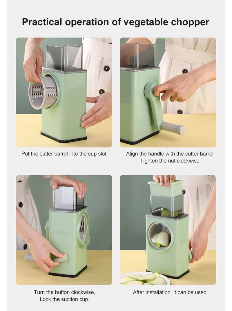 Multifunctional Manual Kitchen Vegetable Rotary Cutter Morandi Green