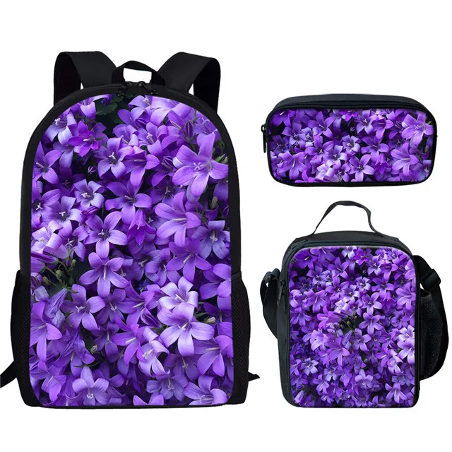 

Classic Novelty Funny Beautiful Purple Lilac 3D Print 3pcs/Set pupil School Bags Laptop Daypack Backpack Lunch bag Pencil Case