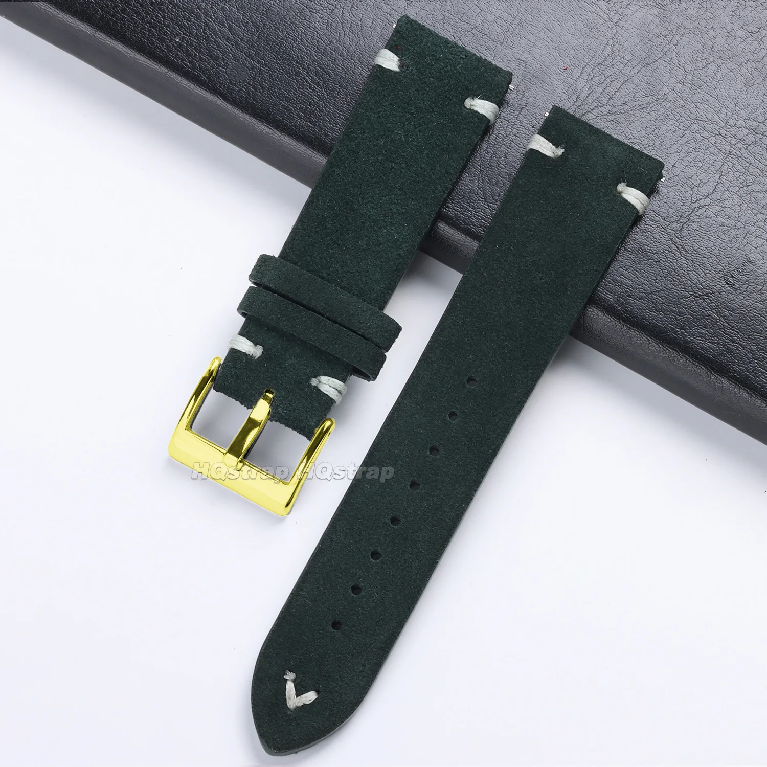 Luxurious Gold Buckle Vintage Suede Leather Strap with Quick Release