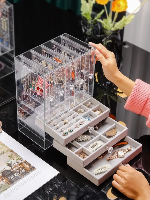 Acrylic Jewelry Organizer With 3 Drawers Multi Compartment Earring Holder  Adjustable Trays Dust-proof Clear Jewelry Box - AliExpress