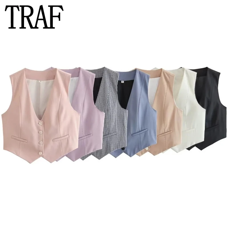 TRAF Halter Blended Vest Summer Vests For Women 2023 Sleeveless Button-Up  Front Fasten Laps Pockets Vest Casual Vacation Vest - AliExpress