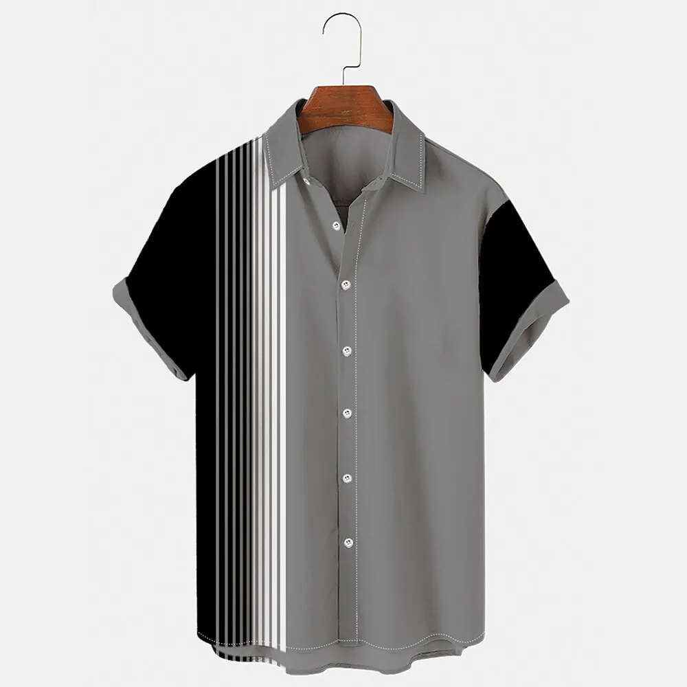 Contrast Stripe Print Tops Summer Fashion Men's Short-sleeved Shirts Casual Business Shirts Daily Street Tops Oversized T-shirts 2