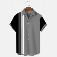 Contrast Stripe Print Tops Summer Fashion Men's Short-sleeved Shirts Casual Business Shirts Daily Street Tops Oversized T-shirts 2