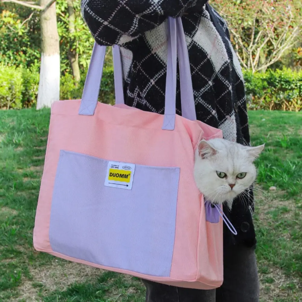 

Breathable Cat Outgoing Handbags Foldable Exposed Pet Crossbody Bag with Drawstring Canvas Cat Carrier Bags