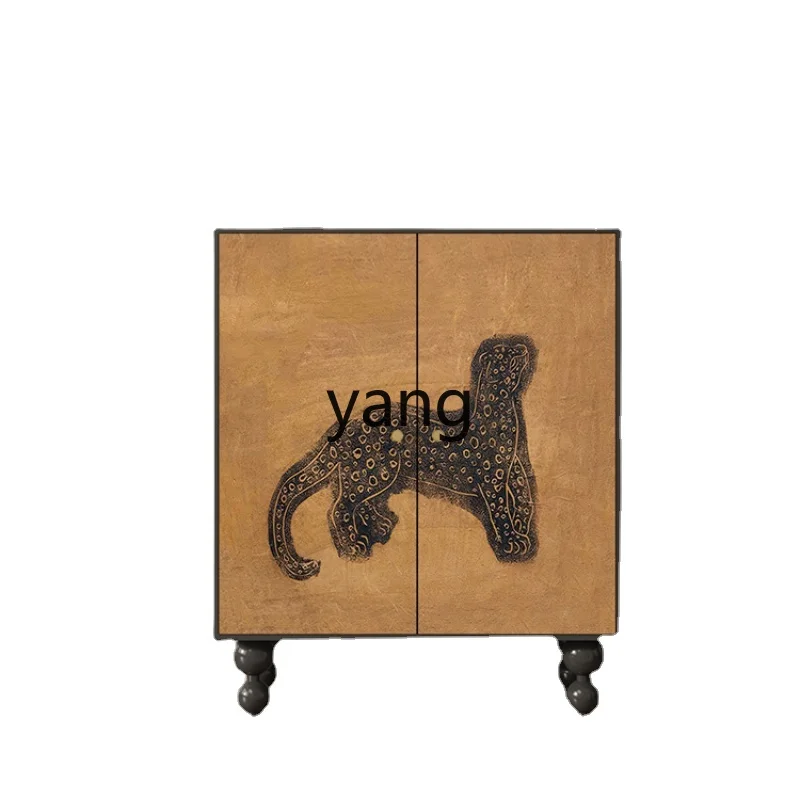 

LMM Vintage Leopard Home Shoe Cabinet Household Solid Wood Entrance Cabinet