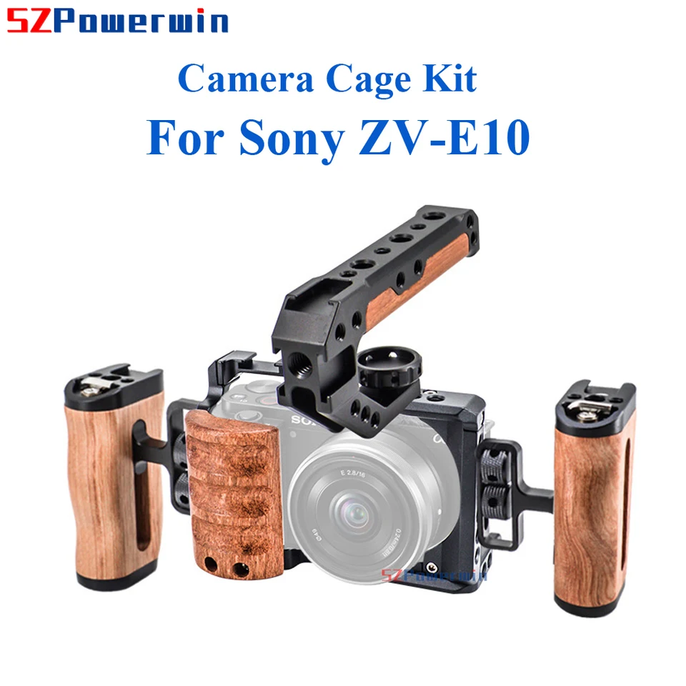 Powerwin For Sony ZV-E10 Camera Cage with wooden Handle Kit Frame