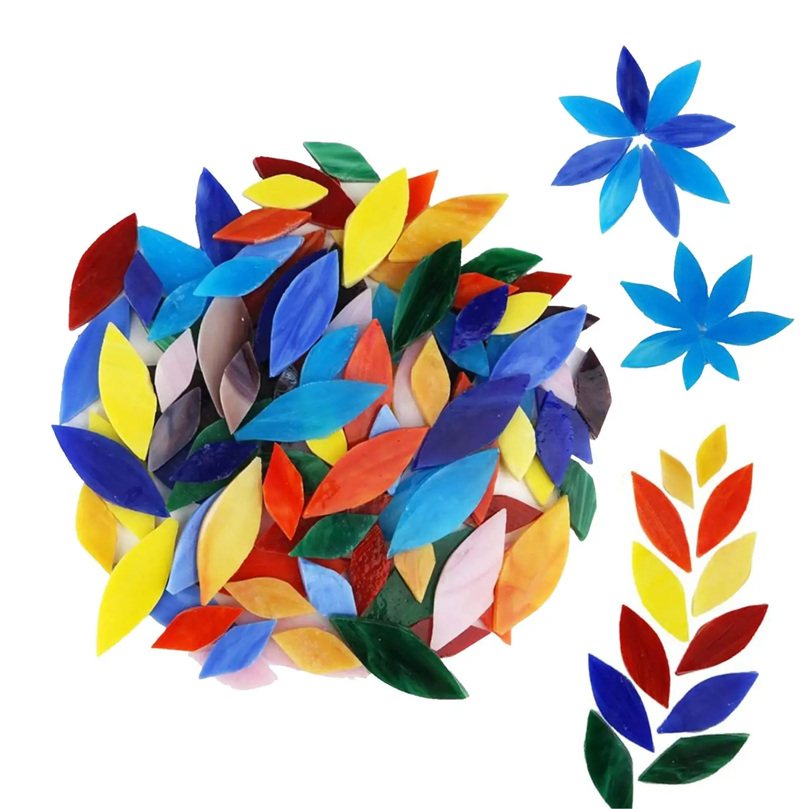 100 Pieces Mosaic Tiles Flower Leaves Hand-Cut Stained glass for home Decoration