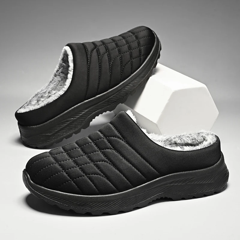 Winter Warm Men Cotton Casual Shoes Comfortable Mens Home Slippers Half Loafers Snow Shoes with Fur Slip-on Light Flat Shoes