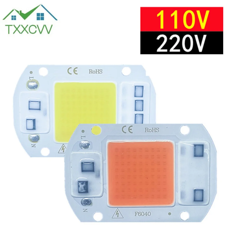 LED Lamp COB Chip Phyto Full Spectrum 110V/220V 20W 30W 50W Smart IC For Indoor Plant Seedling Grow Lighting Outdoor Chip