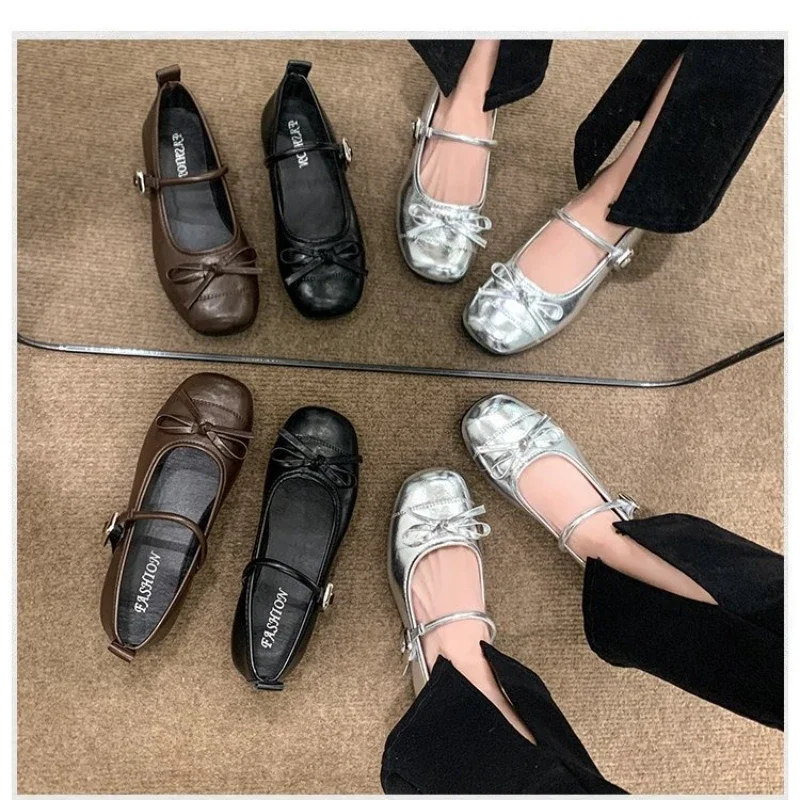 Women Shoes  Mary Janes Women's Flats Daily Dress Ladies Bow Tie Shallow Buckle Strap Soft Bottom Outdoor Flat Pumps