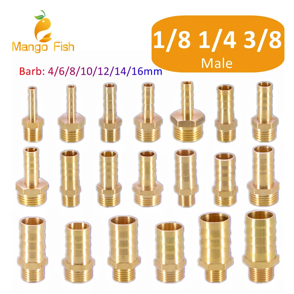 Brass Pipe Fitting 6/8/10/12/14/16mm Hose Barb Tail 1/8'' 3/8'' 1/4'' BSP Male Connector Joint Copper Coupler Adapter