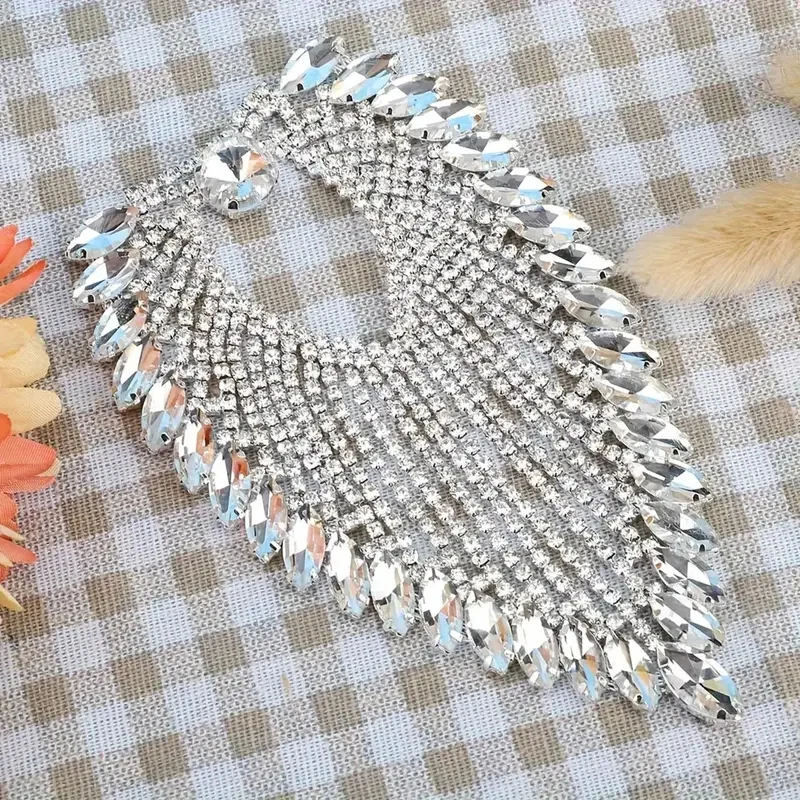 High Quality Sew On Shoulder Tassel Applique Clear Crystal Rhinestone Applique Wedding Dress Decoration NEW High Quality