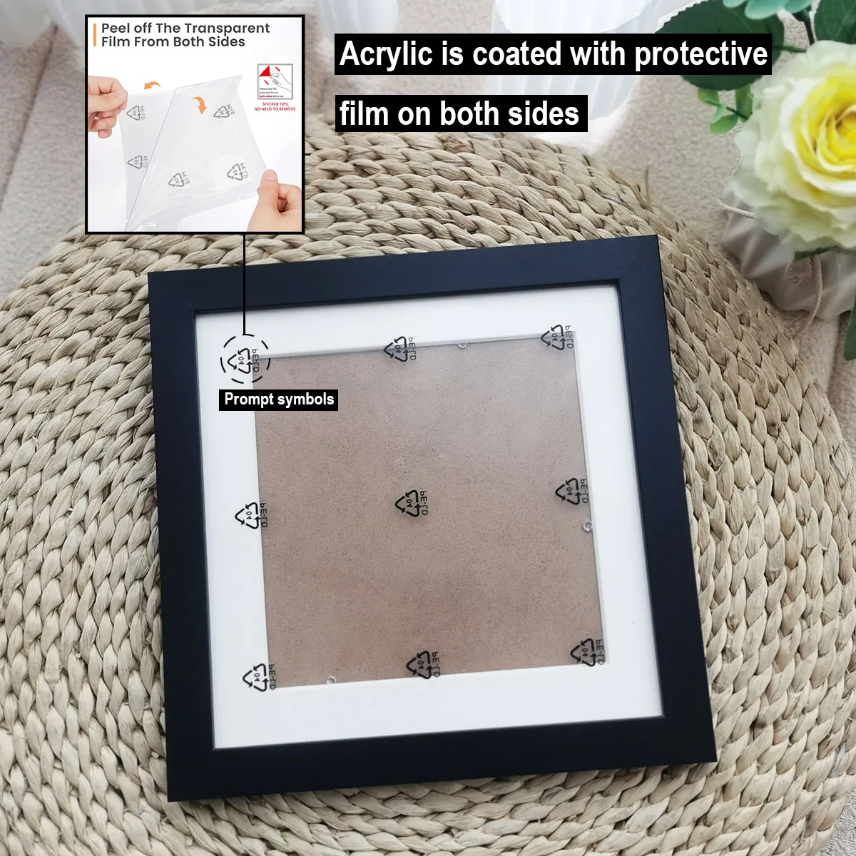 Square Wood Photo Frame 20X20cm For Wall Hanging Picture Frame Stand For Pictures Photo Decor Commemorative Gift Wood Photo Frame
