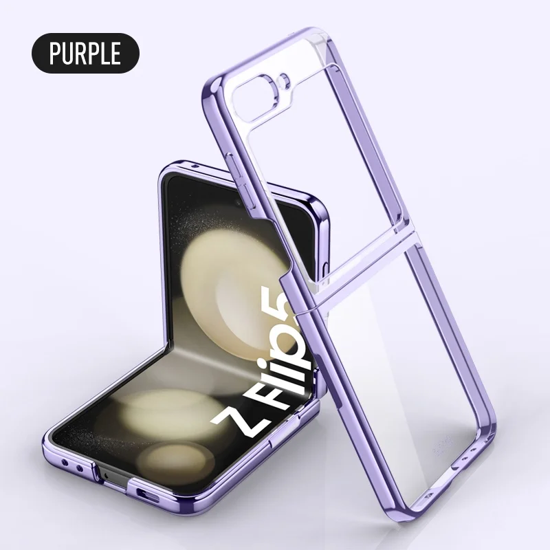 Plating Transparent Hard Plastic Back Cover For Samsung Galaxy Z Flip 5 Flip 4 Flip 3 5G Case Clear Heavy Duty Shockproof