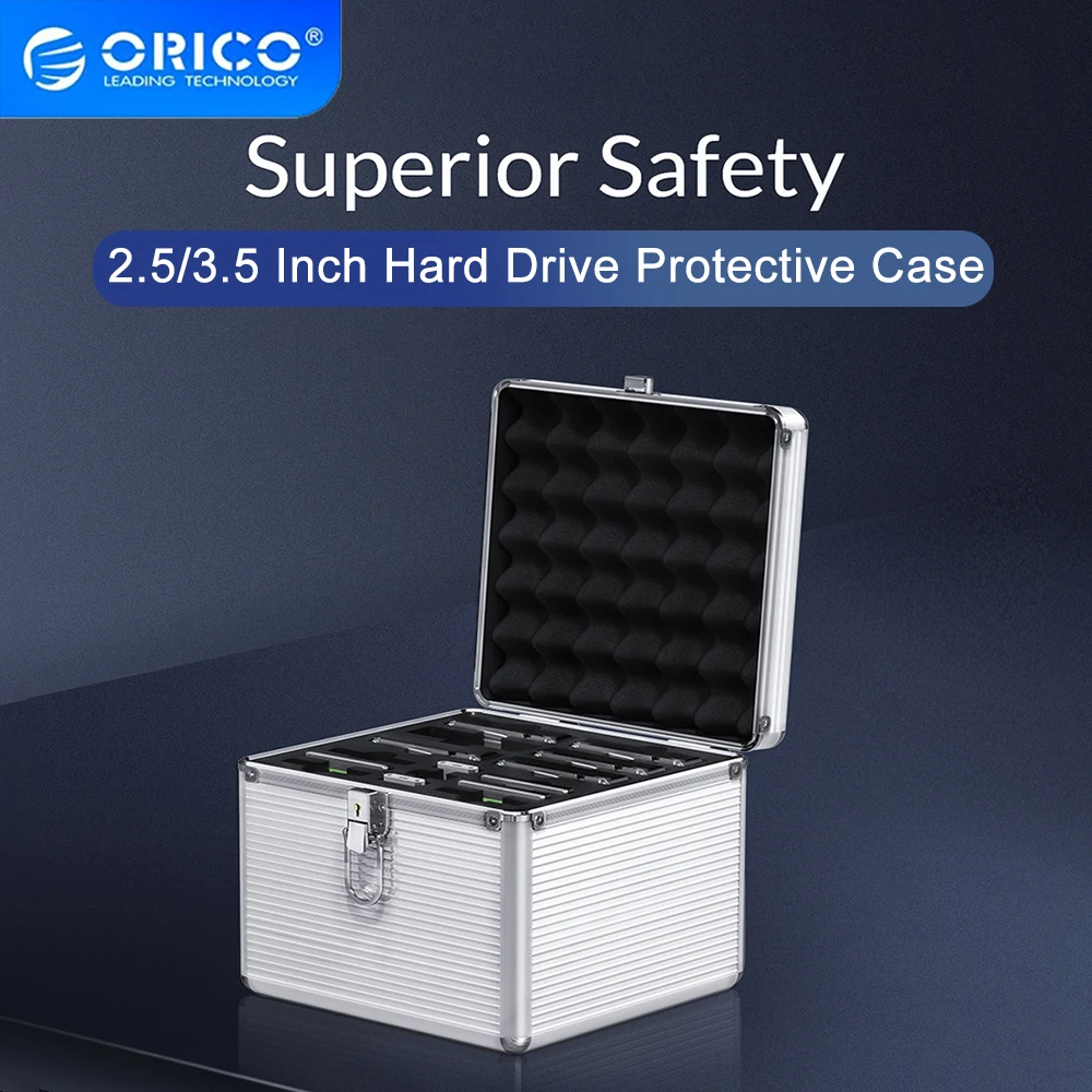 Orico Alumínio 2.5 3.5 Polegada Bay Hard Drive Protection Security Box com Armazenamento de Bloqueio para 2.5 3.5 Hdd M.2 Ssd Bay