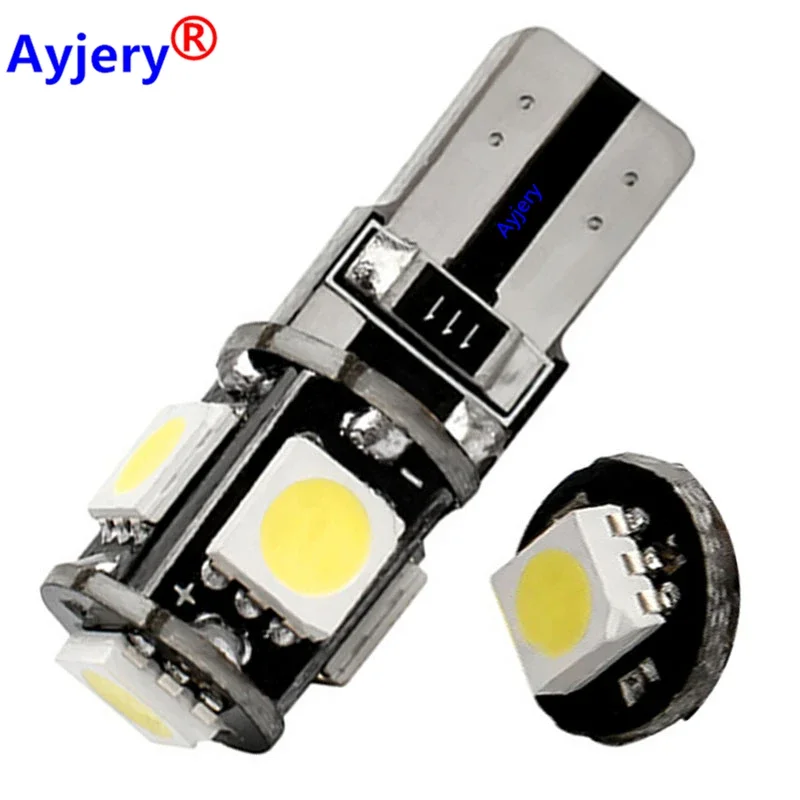 

100PCS T10 5 SMD 5050 LED Canbus Error Free Auto Parking Lights W5W 2825 501 5SMD Car Wedge Tail Side Bulbs Reading Lamps DC 12V