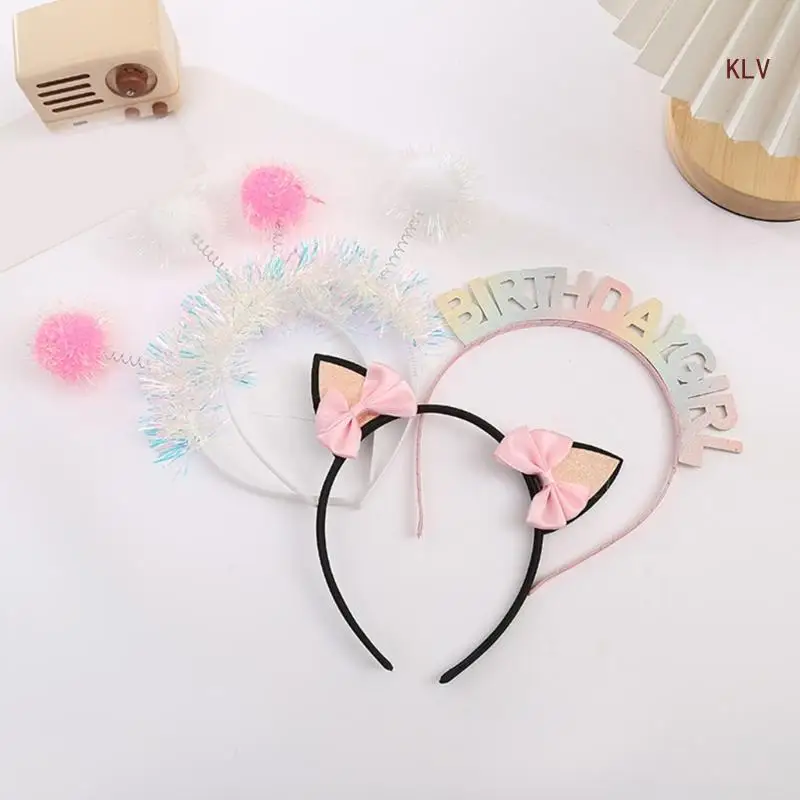 

Glitter Letter/ Pompoms/Cat Ear Hairband Adult Teens Celebration Party Hairband Shinning Headbands Colorful Hair Hoop