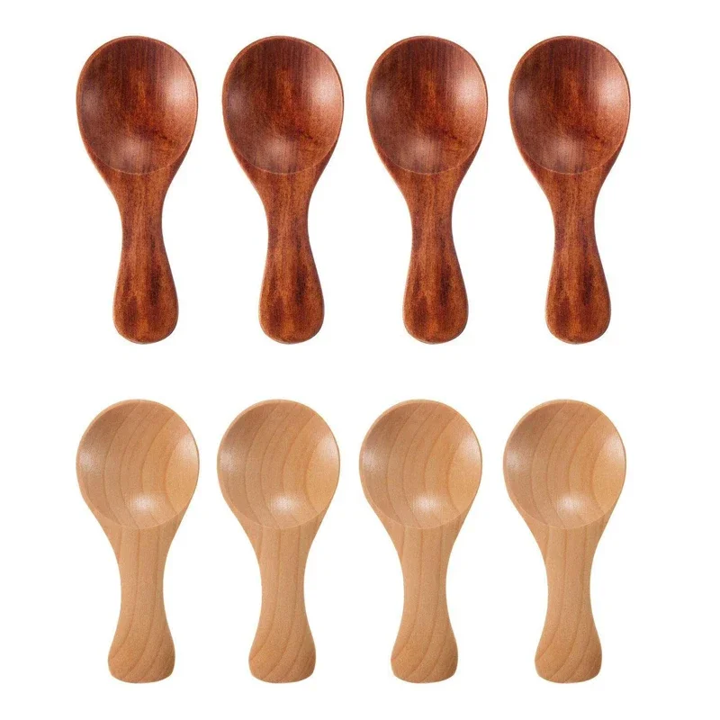 4Pcs Mini Wooden Spoons Small Kitchen Spice Condiment Spoon Sugar Tea Coffee Scoop Short Handle Wood Kids Spoon Kitchen Gadgets BEST SELLERS