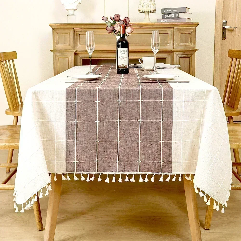 thumbnail image 1 of Mantel Rectangular resistente a las arrugas, impermeable, lavable, cubierta de mesa de granja con borlas, 1 of 5