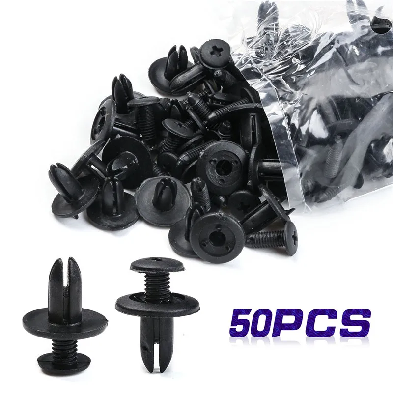 

50pcs Plastic Rivet Black Automobile Rivet Car Clip Screw Car Body Push Fasteners Clip Trim Bumper Fender For Universal Vehicles