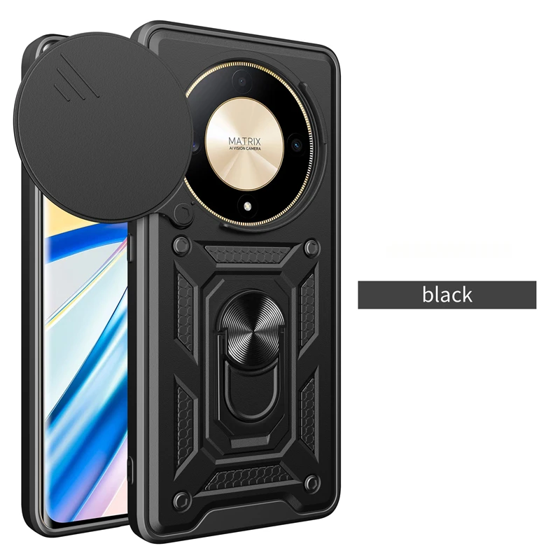 Magnetic Ring Holder Armor Case for Honor Magic5 Lite 5G - Durable Camera Protection, 6.67 Back Cover