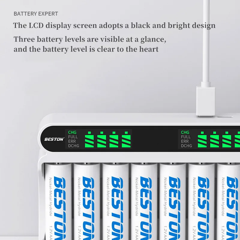 Pile Ricaricabili AA con Caricatore, Delyeepow 8 Pezzi 3300 mAh 1.2V Ni Pile Ricaricabili AA con Caricatore, Delyeepow 8 Pezzi 3300 mAh 1.2V Ni