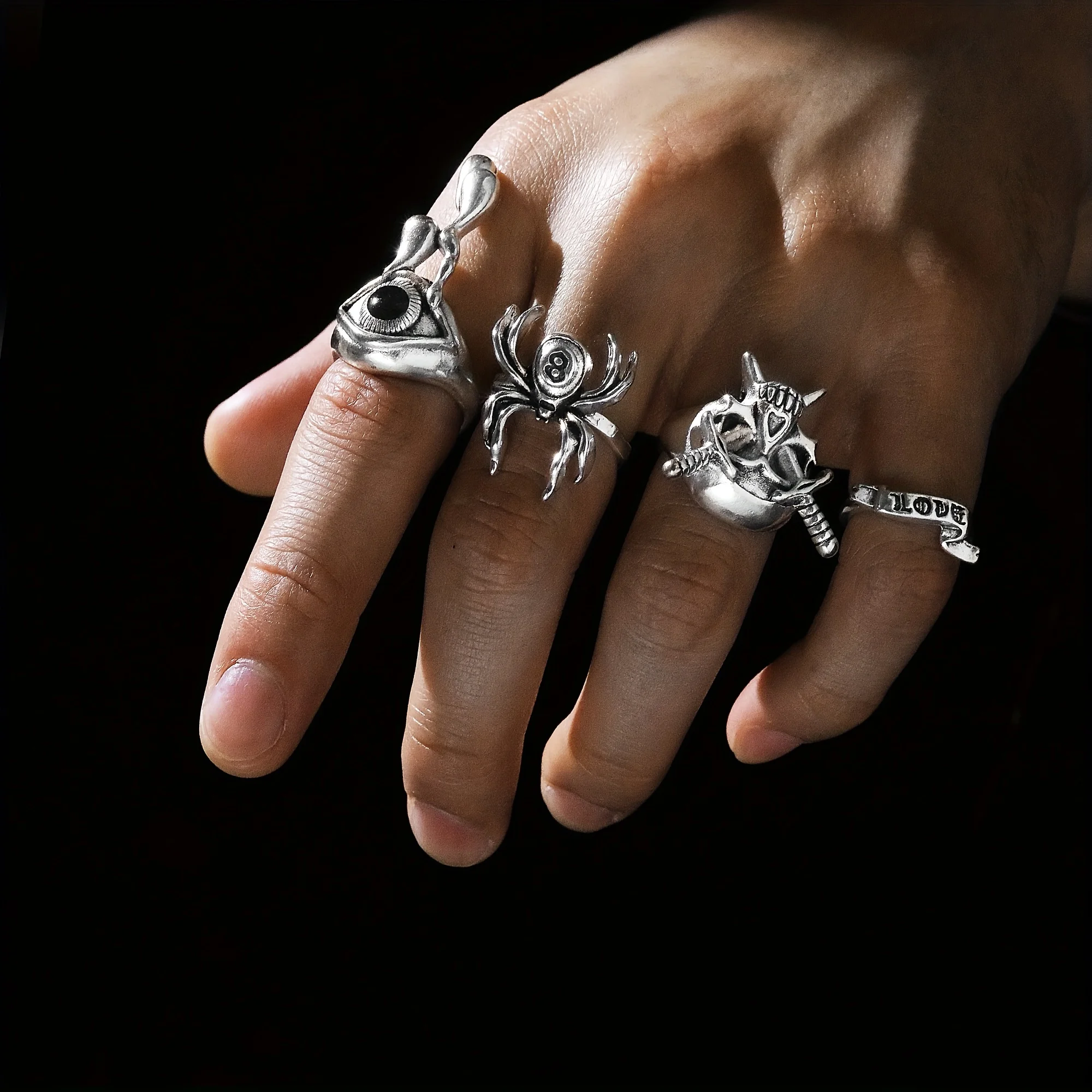 24pcs Gothic Ring Set Trendy Joker Face Devil Smile Face