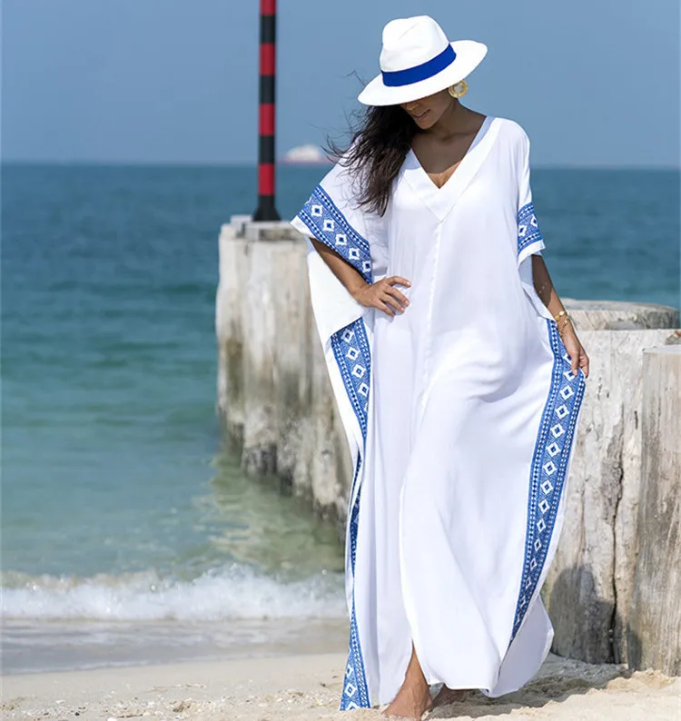 2022 Kaftan Beach Cover Up Summer Women Beachwear Cotton Tunic Oversize Bikini Cover-ups Robe De Plage Sarong Beach Tunic swim skirt cover up no brief