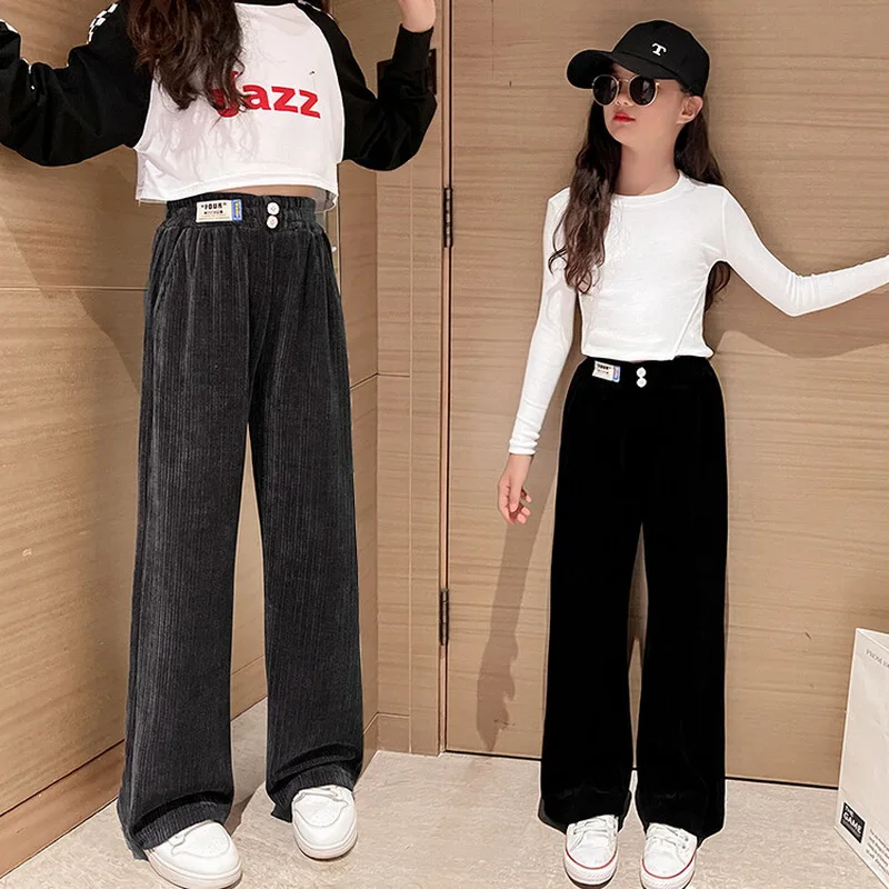 Children\'s Pants 2024 Spring Autumn Teen Girls Wide Leg Pants Kids Clothing Casual Loose Girls Chenille Trousers