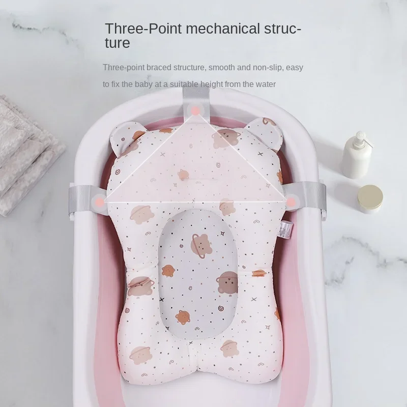 Cartoon Baby Shower Bath Tub Pad Non-Slip Newborn Bathtub Mat Safety Nursing Foldable Support Comfort Body Cushion Mat Pillow baby bath support pad baby bath seat baby bath tool