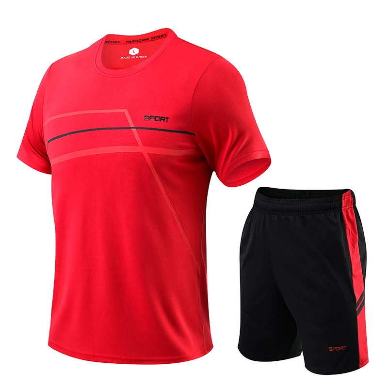 Men Sportswear Suit Summer Fitness Sets Short-Sleeve T Shirt + Shorts Tracksuit New Male Quick Dry Running Tracksuit