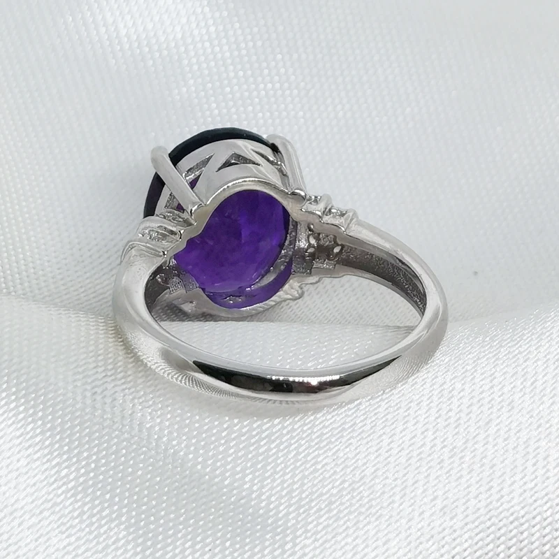 MeiBaPJ Natural Amethyst Gemstone Fashion Ellipse Simple Ring for Women Real 925 Sterling Silver Fine Charm Jewelry 3