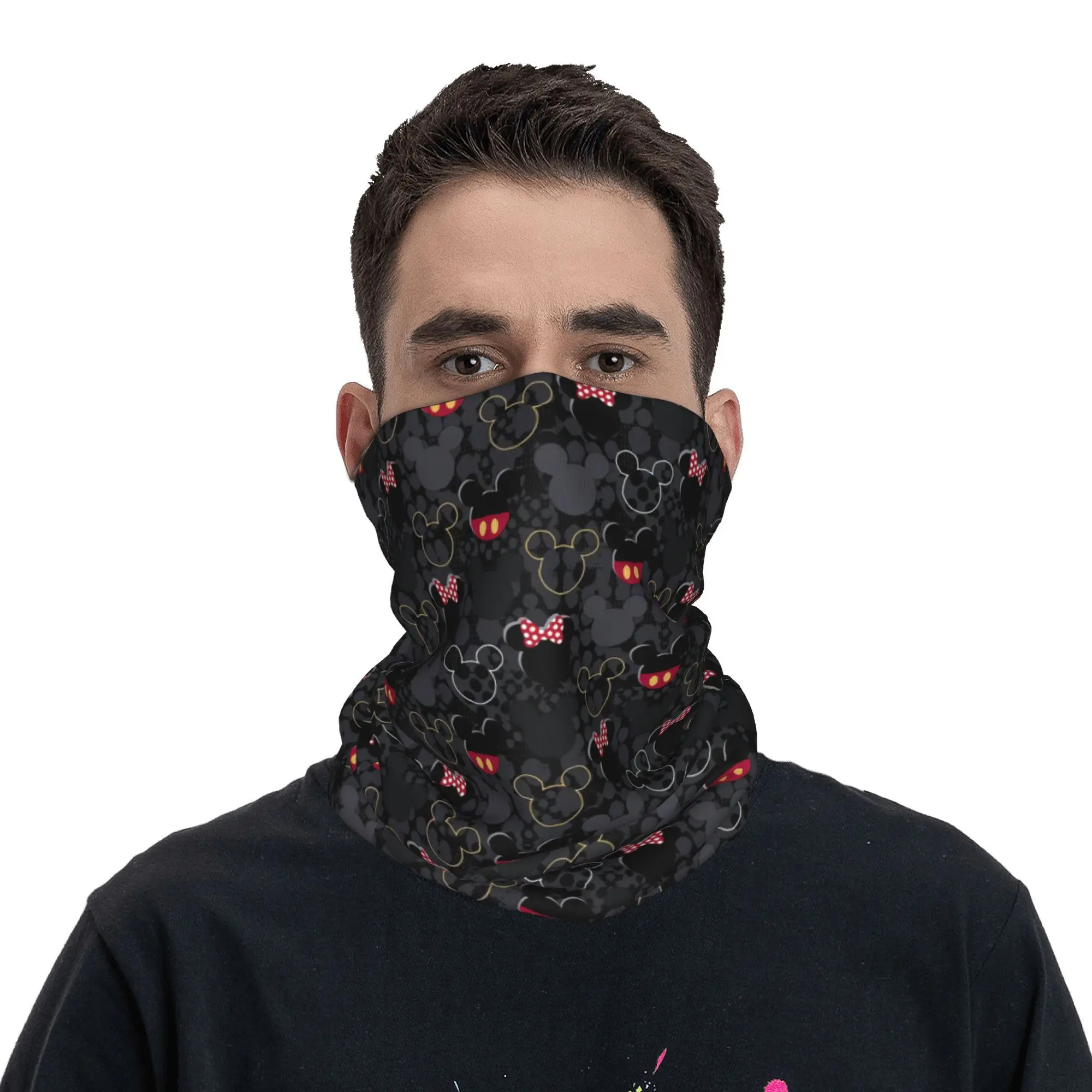 Mickey Mouse Art Cartoon Bandana Neck Gaiter Windproof Face Scarf Cover Women Men Headwear Tube Balaclava face mask neck gaiter multifunctional bandana