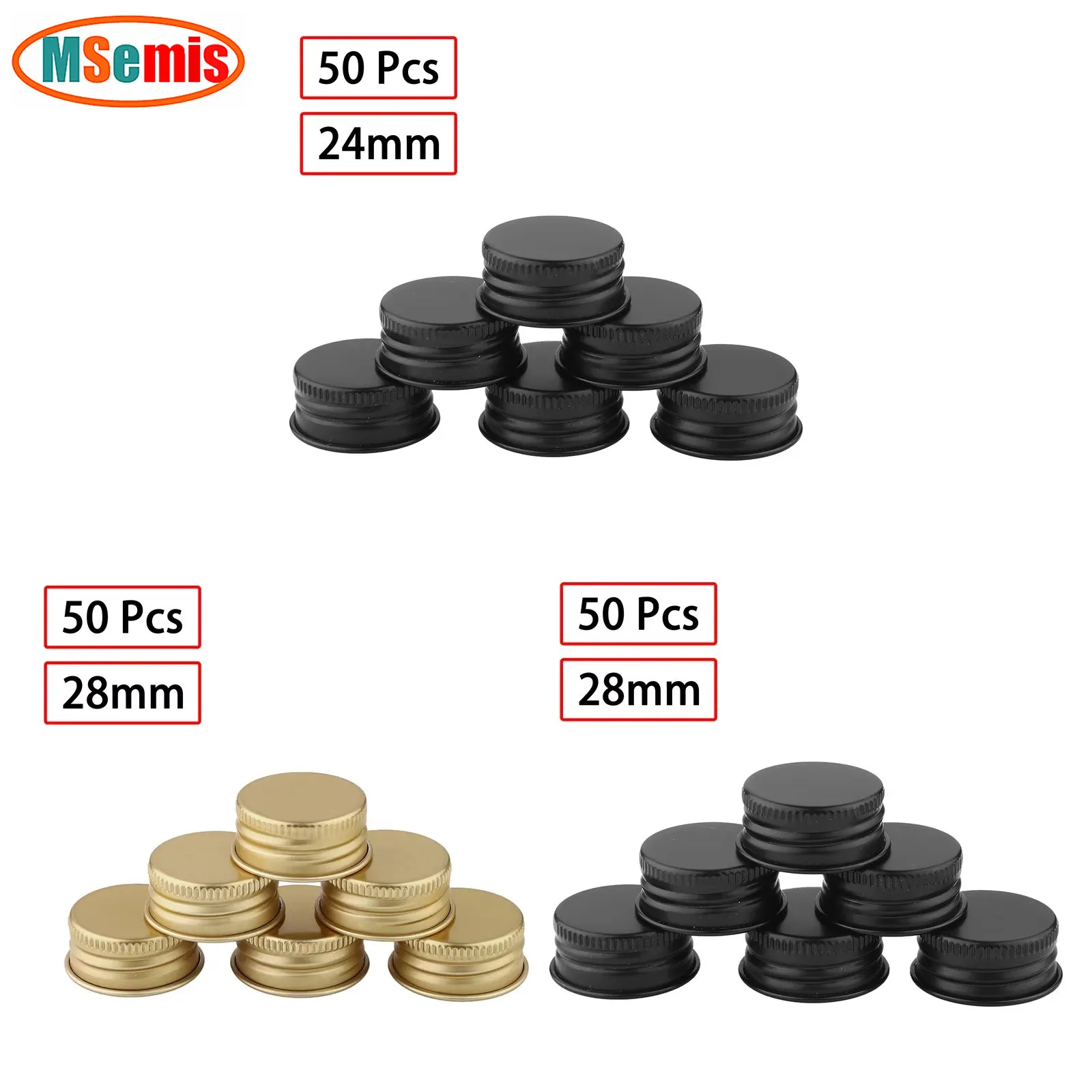 Aluminium Threaded Caps Lids 50pcs 24/28mm Fresh-keeping Replacements for Glass Cosmetic Bottles Containers Kitchen Accessories