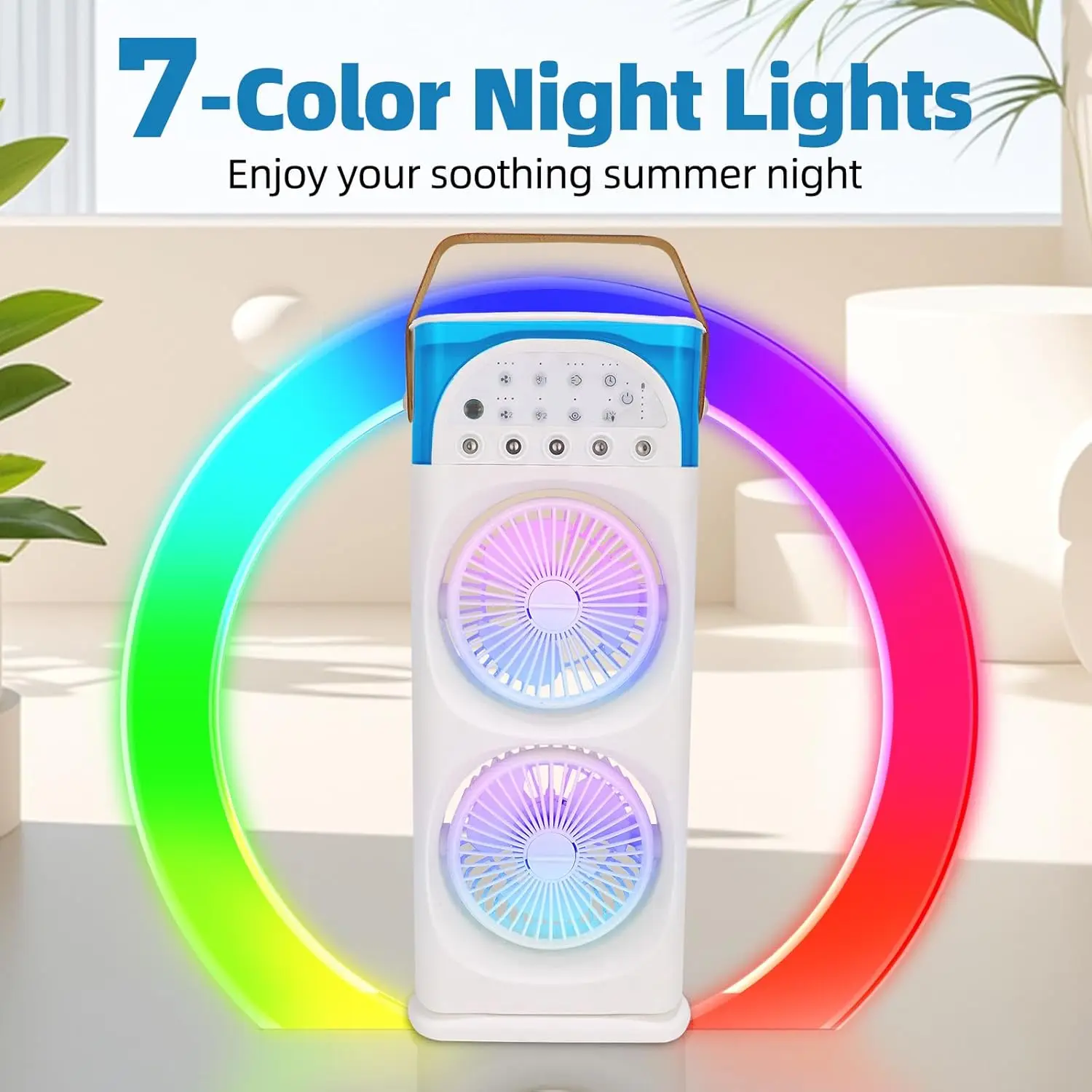 Description Picture 2 of item4-IN-1 Portable Air Conditioners,  Evaporative AC Air Cooler Humidifier with 3 Speeds 7 Colors Light，Personal Mini Conditioner
