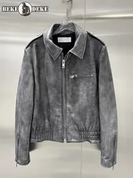 Runway Designer Women Vintage Real Cowhide Jacket Motorycle Biker Genuine Leather Coat Luxury Autumn Winter Natural Leather Coat