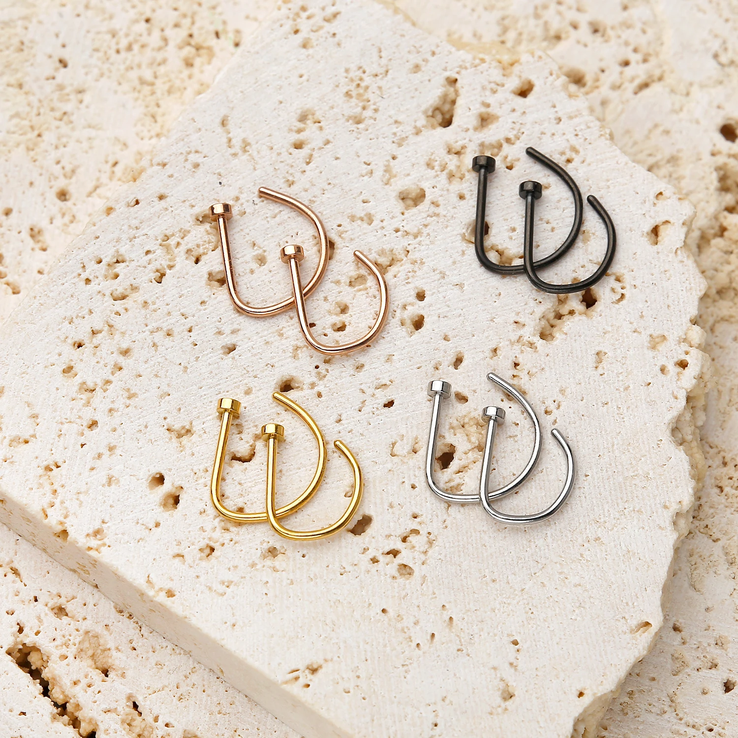 Nose Rings Piercing Jewelry 20G Hypoallergenic Stainless Steel D Shape Nose Clip for Women Men